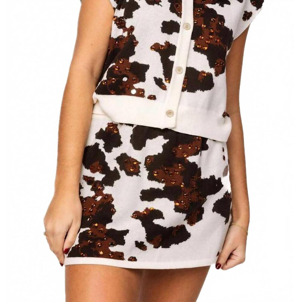 NEW QUEEN OF SPARKLES sequin cow print button up vest in white & brown